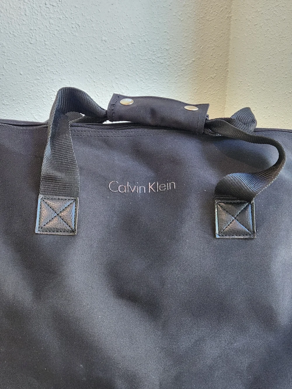 Calvin Klein Black Nylon Travel Duffle with Leather Trim And Crossbody Strap